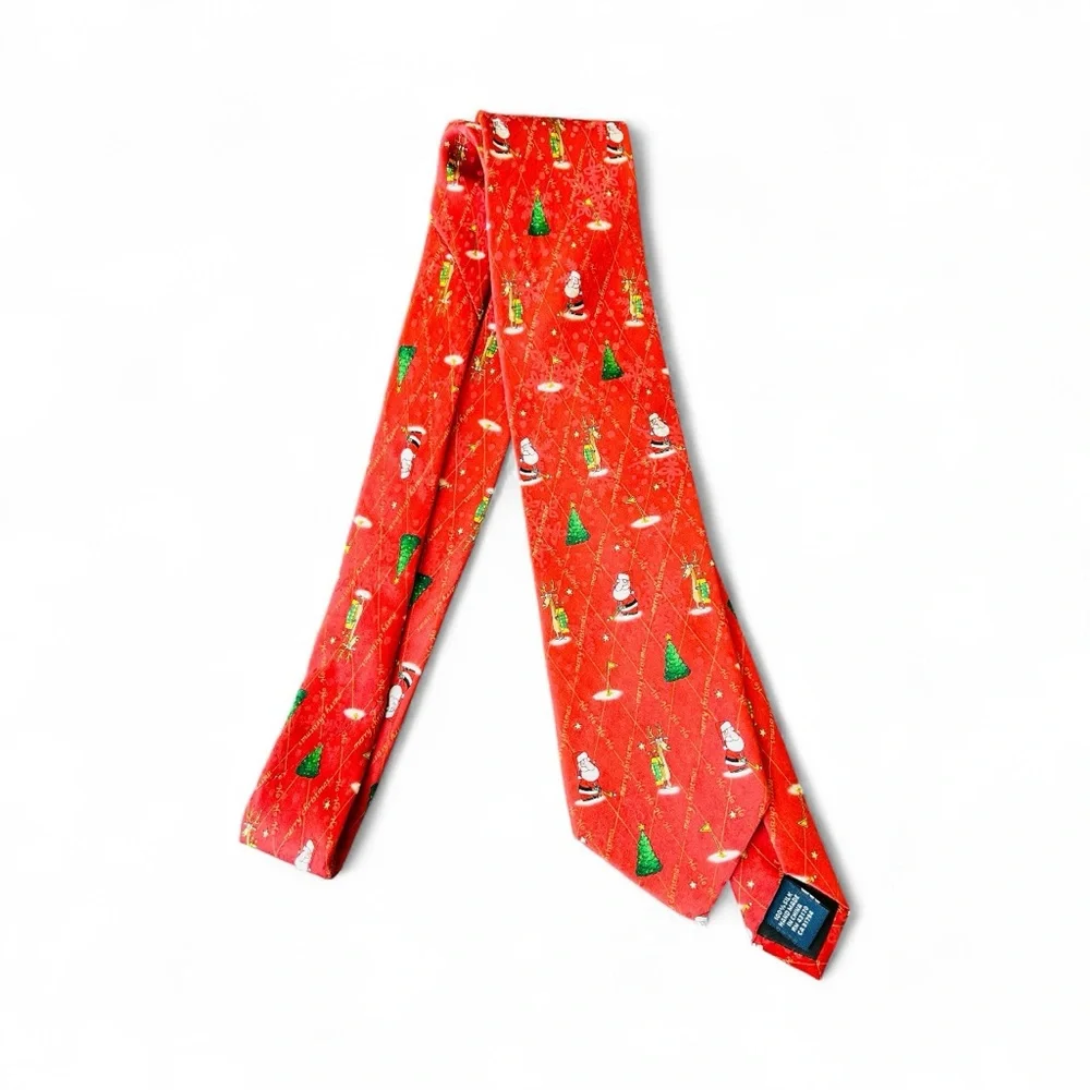 John Ashford Mens 100 % Silk Golf Santa Christmas tie